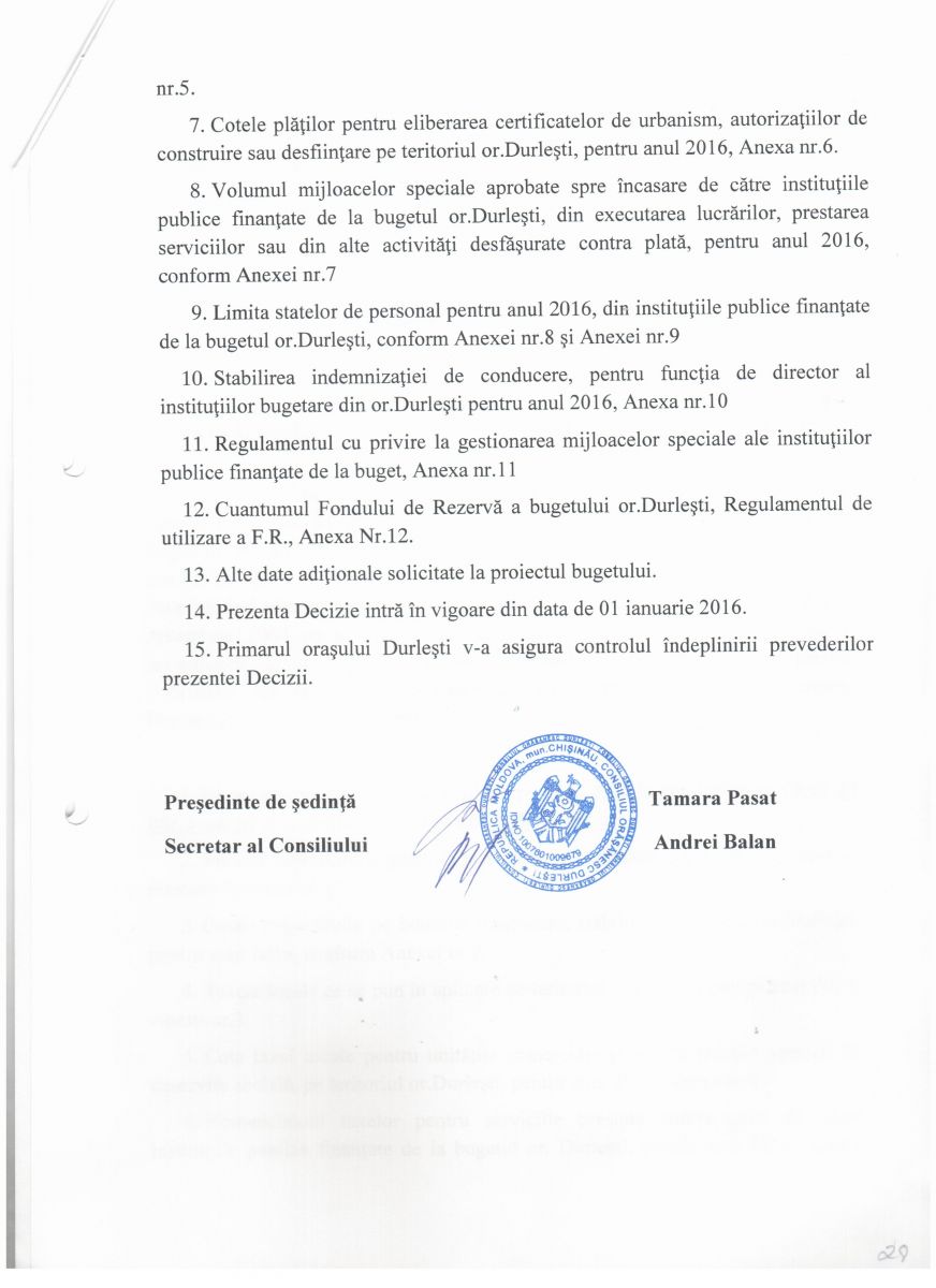 Decizie nr. 4/1.1 din 11.12.2015 cu privire la aprobarea Bugetului orasului Durlesti pentru anul 2016 in lectura I - p2